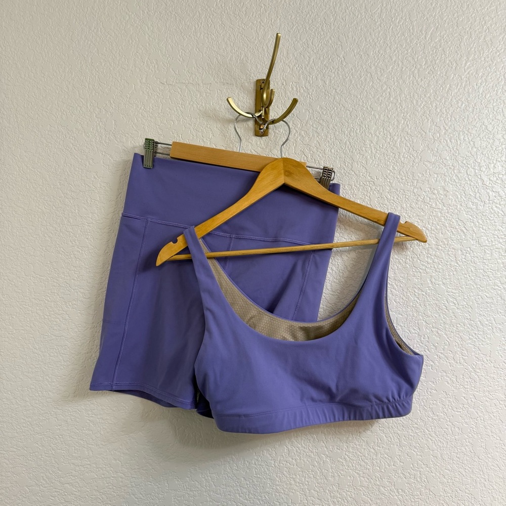 Vuori Women's Athletic Shorts and Sports Bra Set in Purple